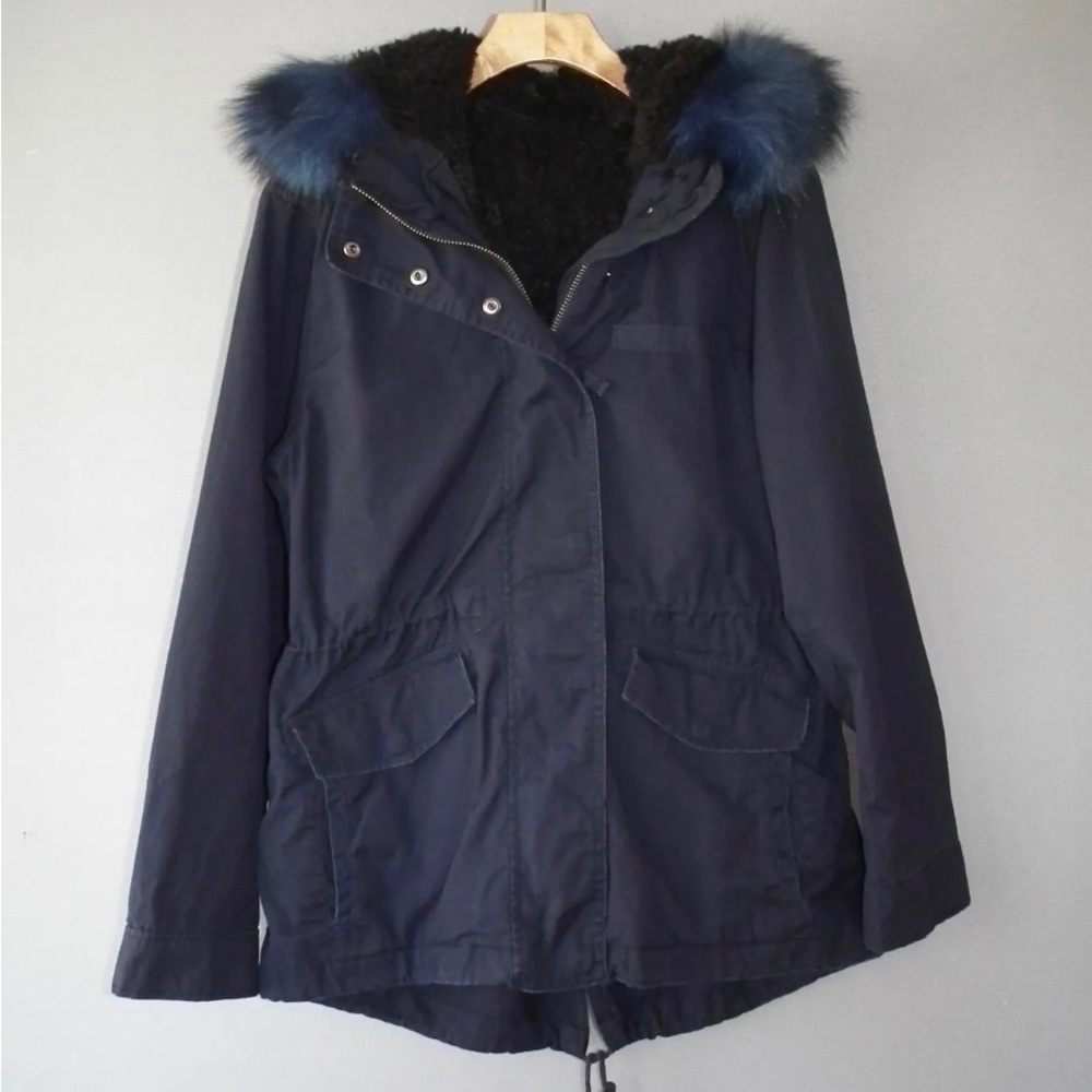 GAP Women's Dark Blue Utility Jacket with Faux Fur Hood - Picture 16 of 16